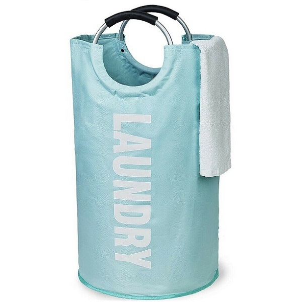 Light Blue Large Laundry Basket Hamper Collapsible Fabric Clothes Storage Bag Washing Bin